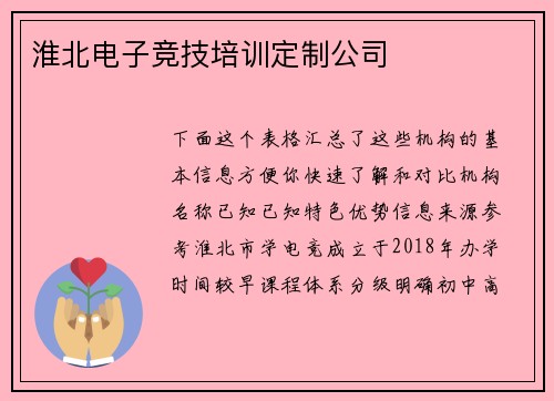淮北电子竞技培训定制公司